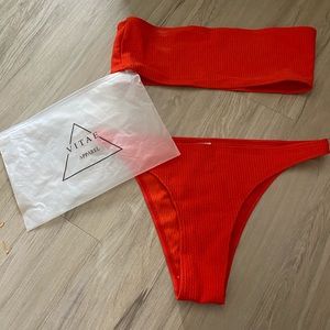 Never worn strapless red bikini